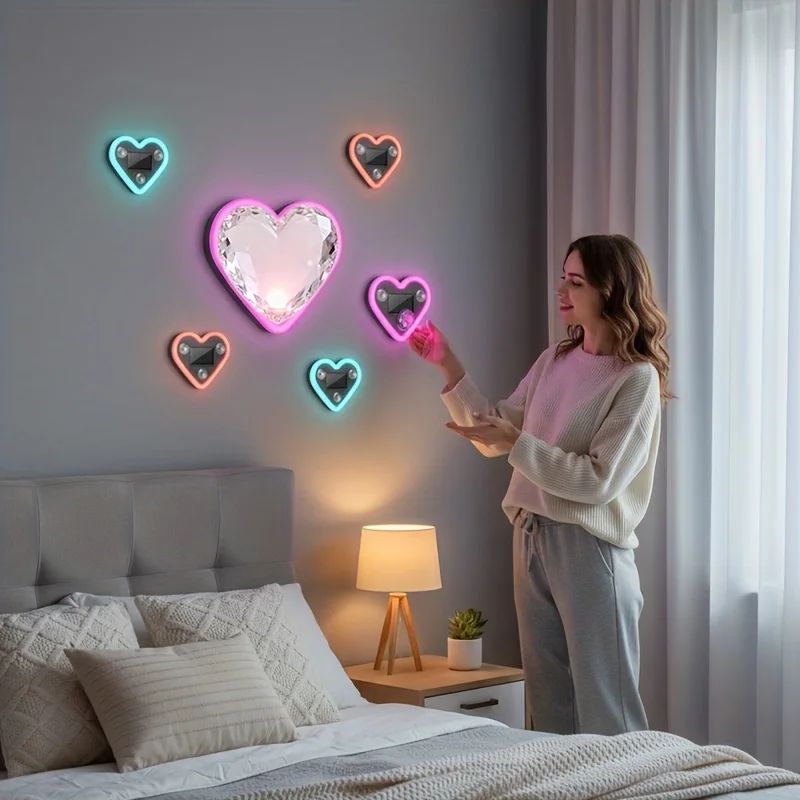 Solar-Powered Led Car Window Neon Lights - Heart-Shaped Rgb-Free Color-Changing Interior Wiring Free Atmosphere Light