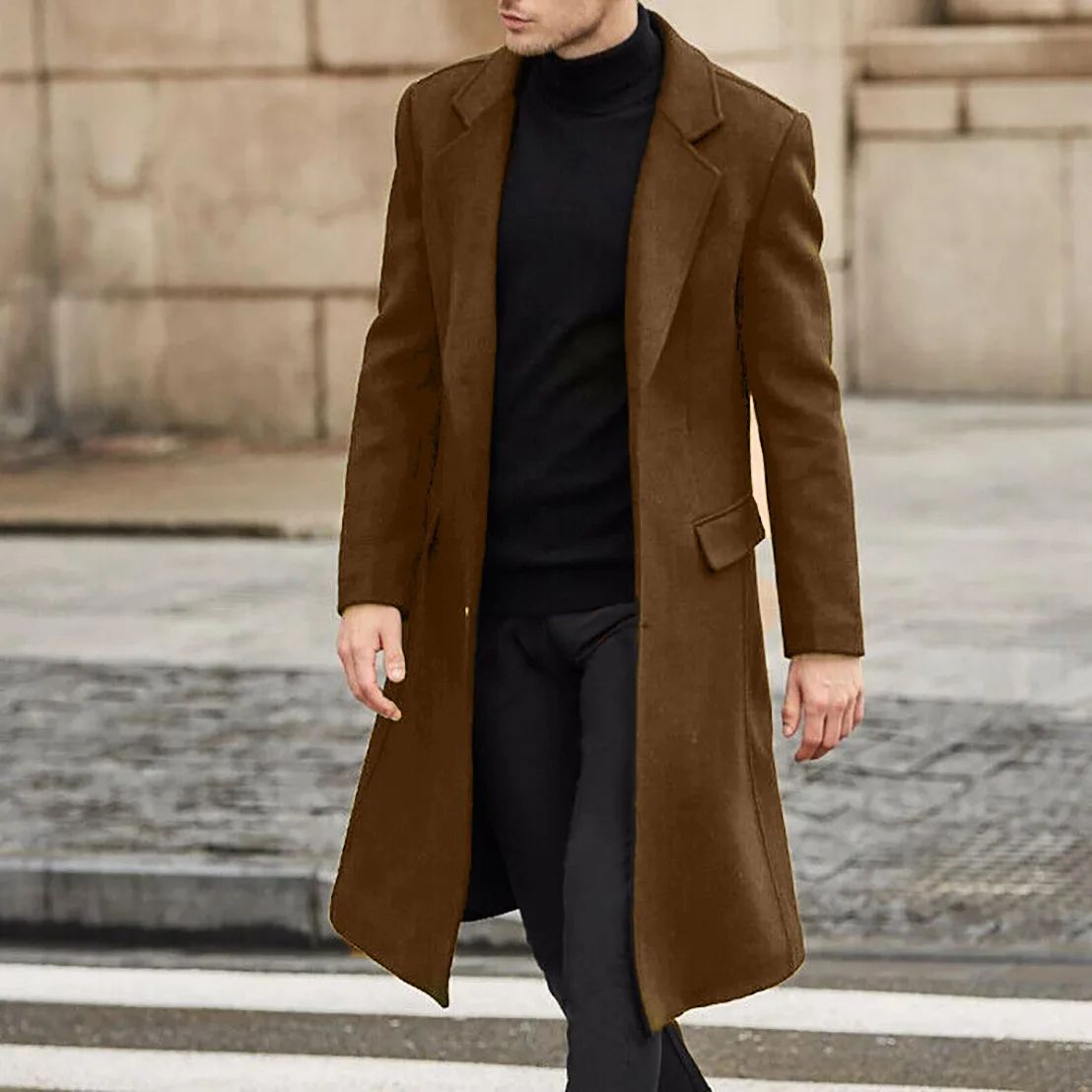 Autumn and Winter Casual Men's Clothing, British Style Woolen Overcoat, New Korean Style Solid Color Long Windbreaker S-XXXL
