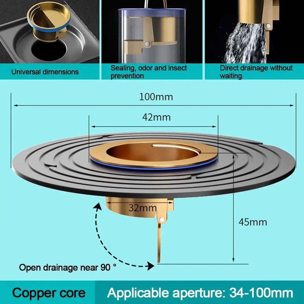 Brass Floor Drain Core Fast Drainage Insect Proof Drain Sink Shower Plug Backflow Preventer Valve Bathroom Accessories