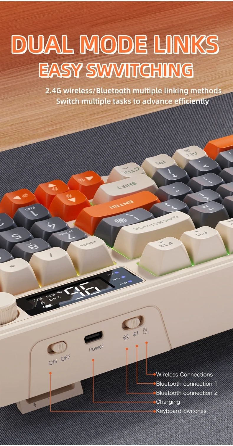 M96 Bluetooth Keyboard Wireless FREEWOLF Screen Gaming Keyboard,Electronic Screen, Multi-Device Connection,Ergonomics Gaming