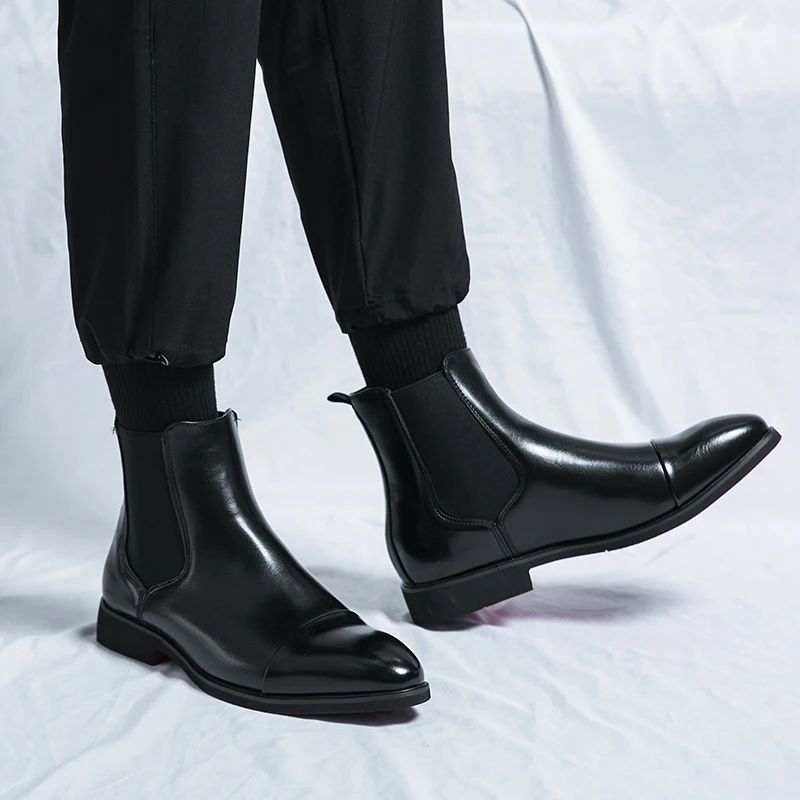 Chelsea Men's Boots with Red Sole, Ankle, Business Round Toe Slip on Sleeve Aura, Men's Boots Size 38-46 Men's Shoes Men's Boots