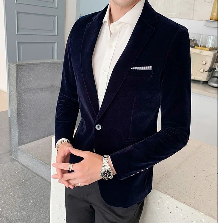 Mens Blazer Men's Fashion Business Corduroy Shirt Gentleman British Style Casual Slim-fit Wedding Work Mens Blazer Jacket 5XL