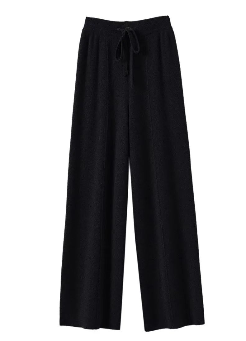 High Waist Knitted Woolen Wide Leg Pants Autumn Winter New Style Drapey Floor-Length Casual Trousers Skin-friendly Warm
