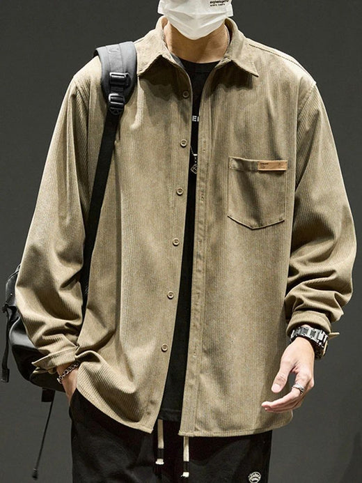 Autumn Long Sleeve Corduroy Shirts For Men Plain Y2K Vintage Cargo Shirt New Korean Fashion Loose Streetwear Blouses Clothes