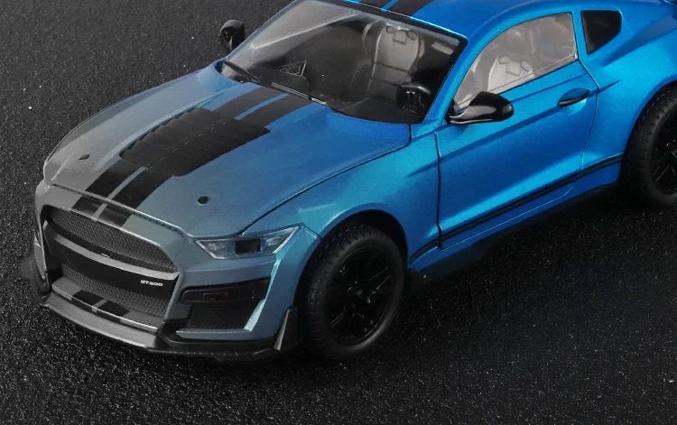 Large 1:18 Ford Mustang GT500 Miniatures Alloy Diecast Metal Vehicle Model Collectibles Sound Light Toys Car Gifts For Kids Boys