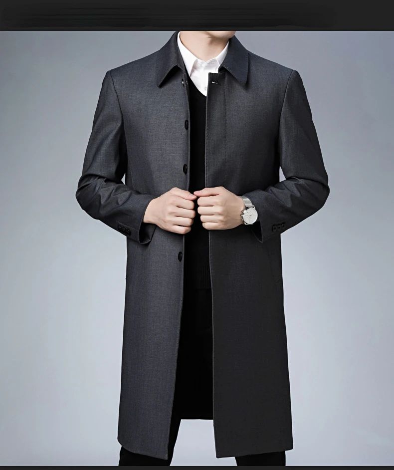 Light Luxury Long Jacket Men's Winter Business Casual Comfortable Windproof Warm Trench Coat British Streetwear Suit Male Coat