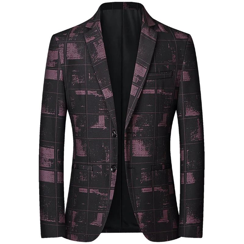 Black Men V-neck Single-breasted Suit Jacket, Fashion Slim Dress Coats, Blue Gray Yellow Blazers, Male Casual Tops Asian Size