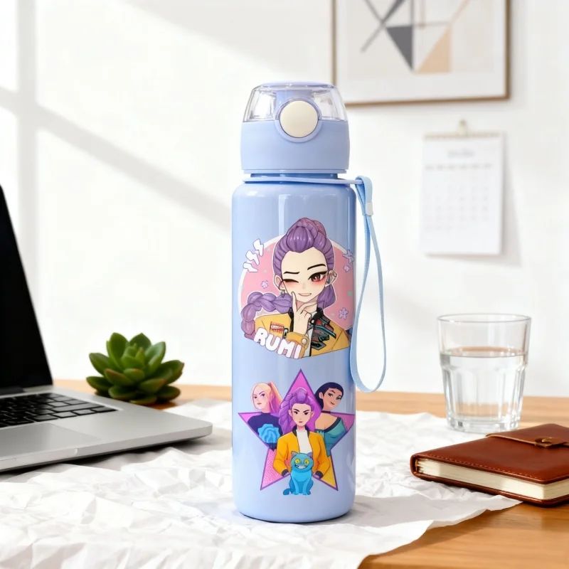 Kpop Demon Hunter Water Bottle with Straw 700ml Kids Summer Anime Cup Girls Boys Outdoor Sport Mug School Office Accessory Gift
