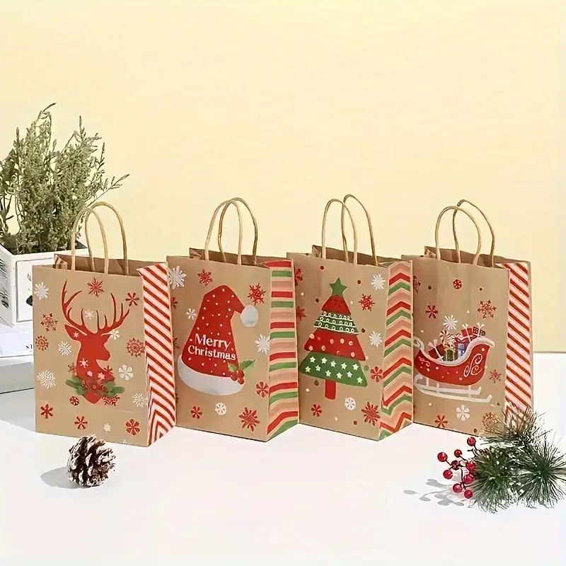 Christmas Kraft Paper Handbags 2026 Xmas Gifts Bag Merry Christmas Decor For Home Cristmas Navidad New Year Packing Bags