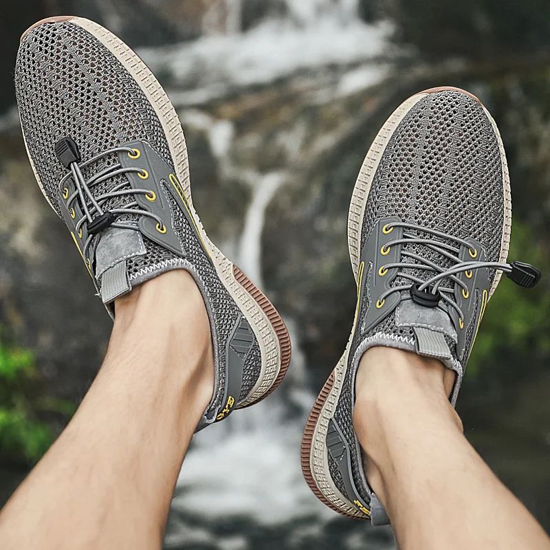 Outdoor Men Casual Shoes Genuine Leather Mens Shoes Brand Climbing Hiking Travel Shoes Breathable Man Sneakers Summer Footwear