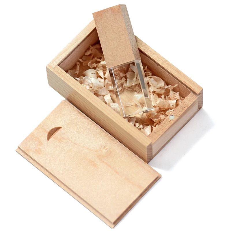 JASTER Wooden Crystal USB 2.0 Flash Drive 128GB Pretty Memory Stick With Walnut Wooden Box 64GB Wedding Gift Pen Drive 32GB 16GB
