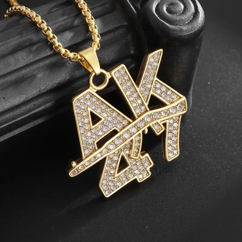 Bling Iced Out Pistol Pendant Submachine Gun Necklace Men Personality Hip Hop Rock Punk Cool Street Party Jewelry Gift