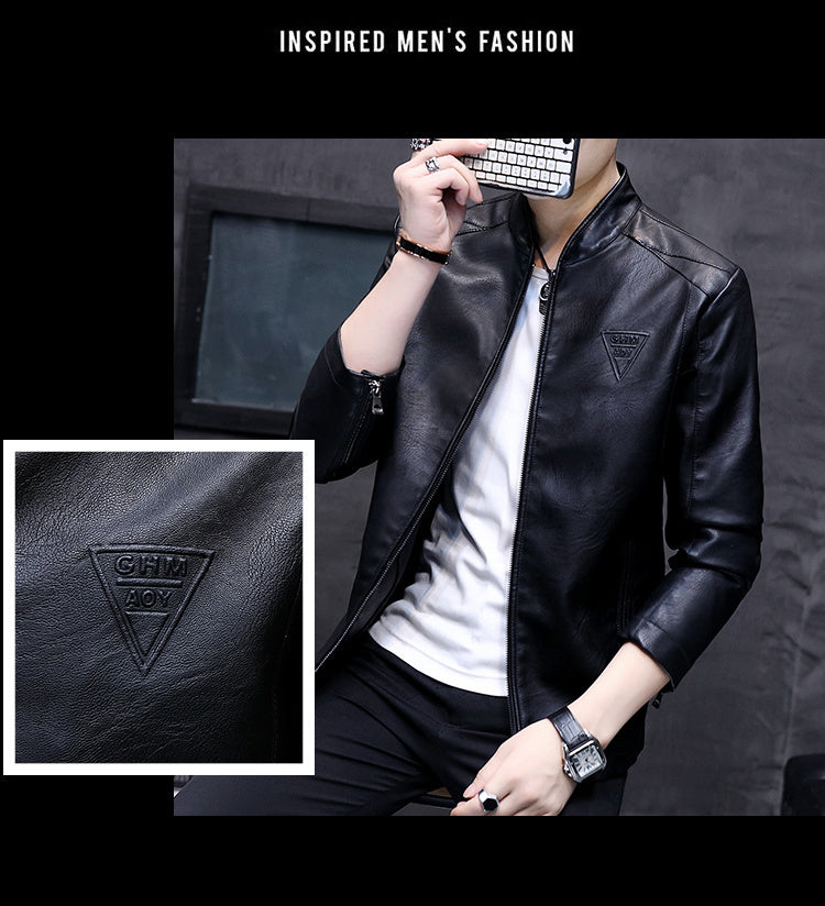 Mens Biker Leather Jacket 2023 Autumn New Men's Fashion Trend Decorative Motorcycle Leather Coat