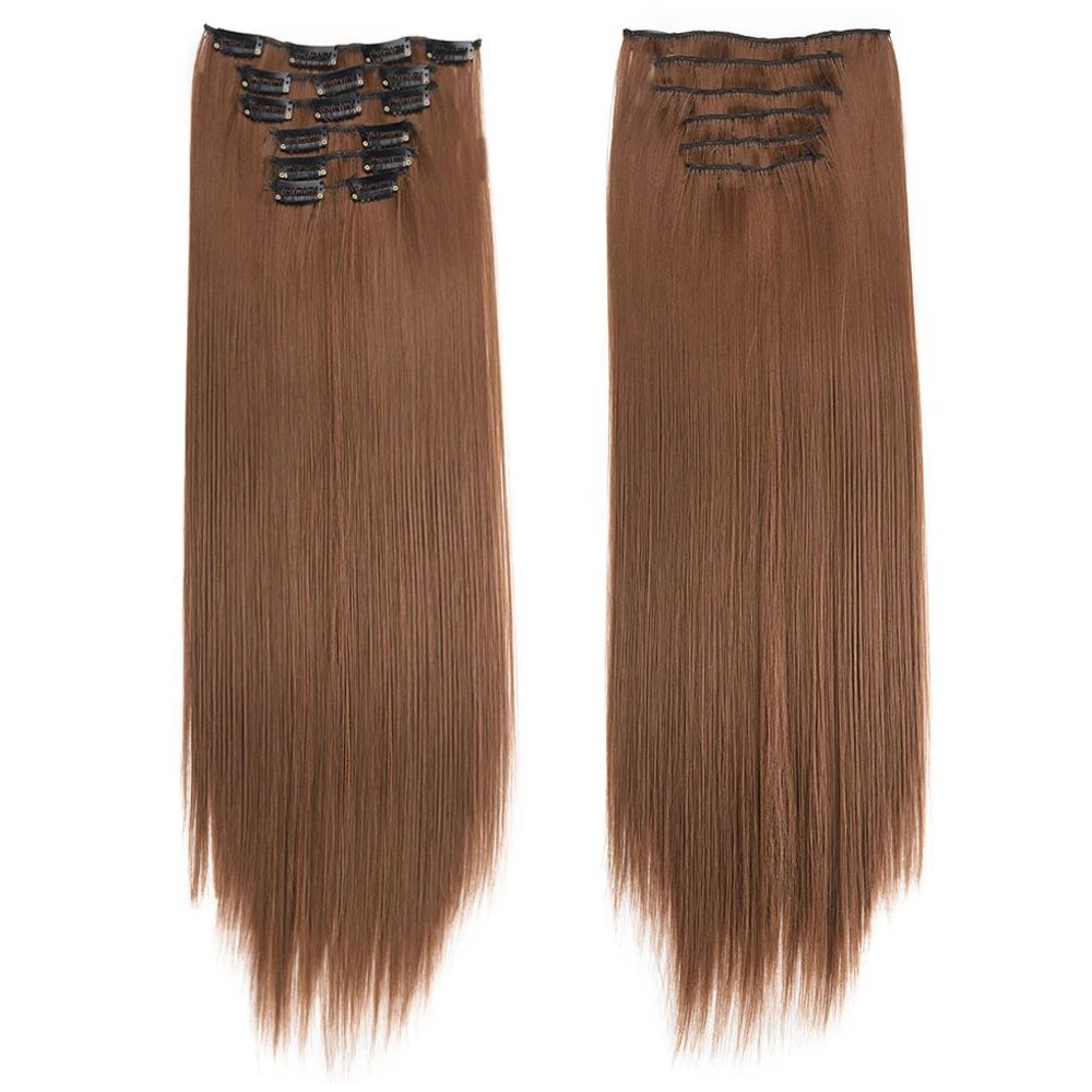 16 Clips in Hair Extensions 24Inchs Long Straight Hairstyle Synthetic Blonde Black Hairpieces Heat Resistant Fake Hair 6Pcs/Set