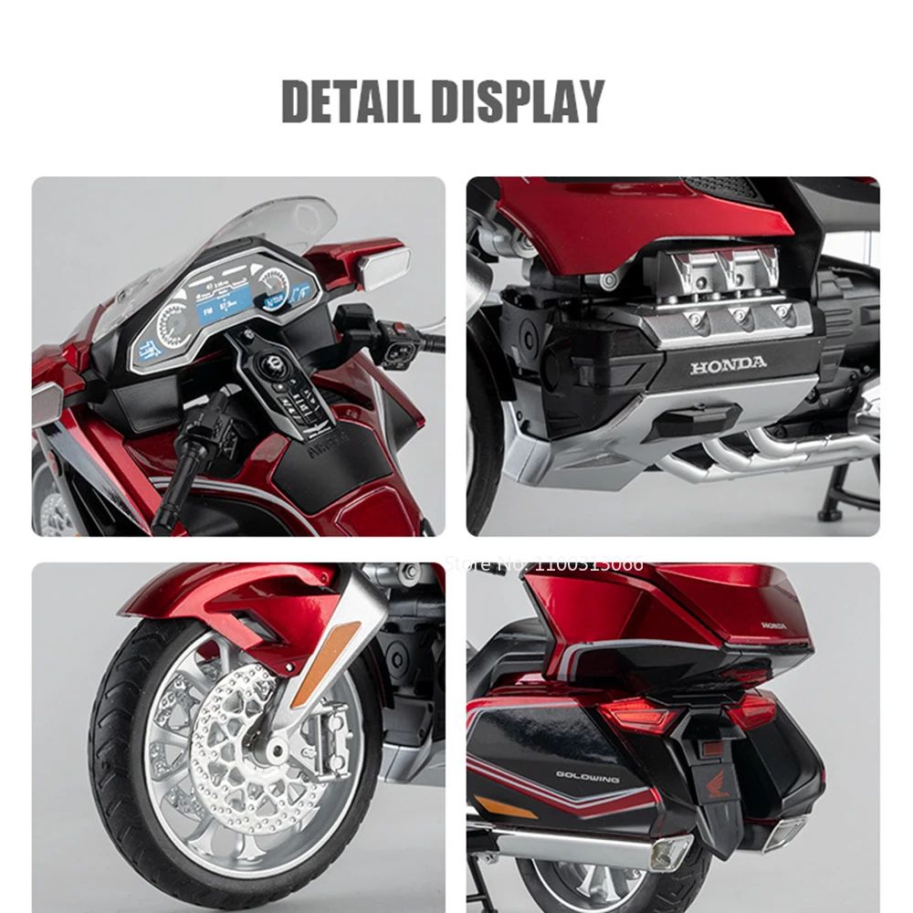 1:11 Honda Gold Wing GL800 2021 Motorcycles Models Cars Toys Rubber Tires with Light Music Miniature Model Toddler Kids Gifts