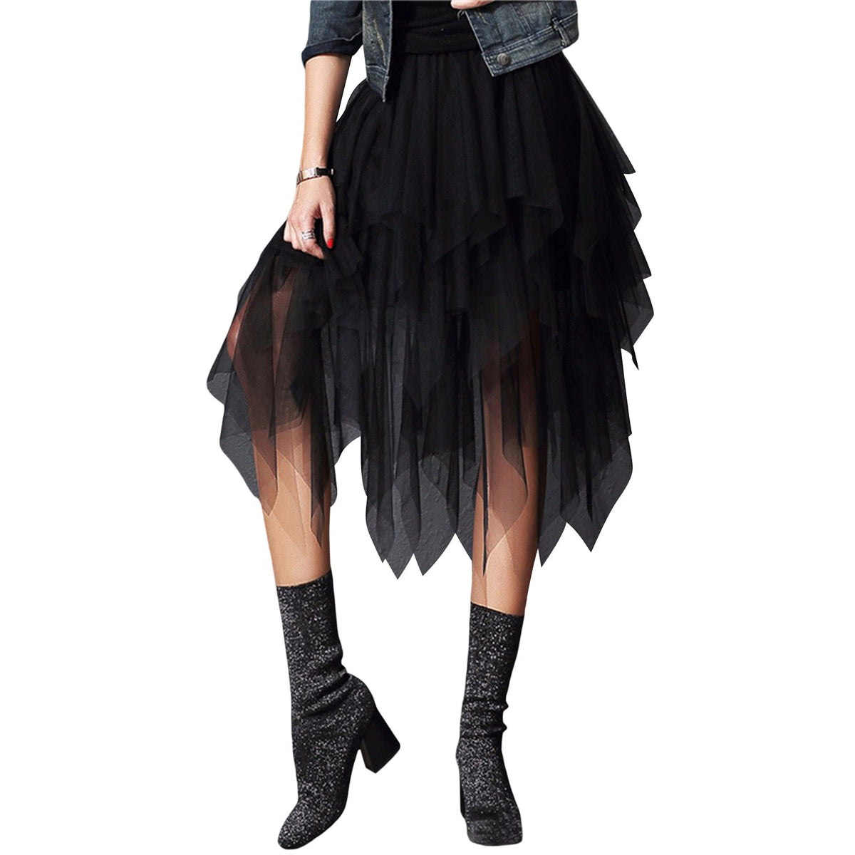 New Fairycore Lady ´s Fashionable Sexy Solid Color Mesh Skirt, Irregular Elastic Tulle Bubble Skirt, Daily Life and Vacation