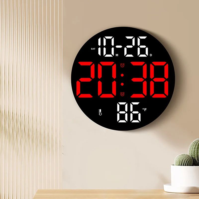 10inch LED Large Digital Wall Clock with Dual Alarms Calendar and Temperature Display Brightness Adjustable Countdown Home Clock