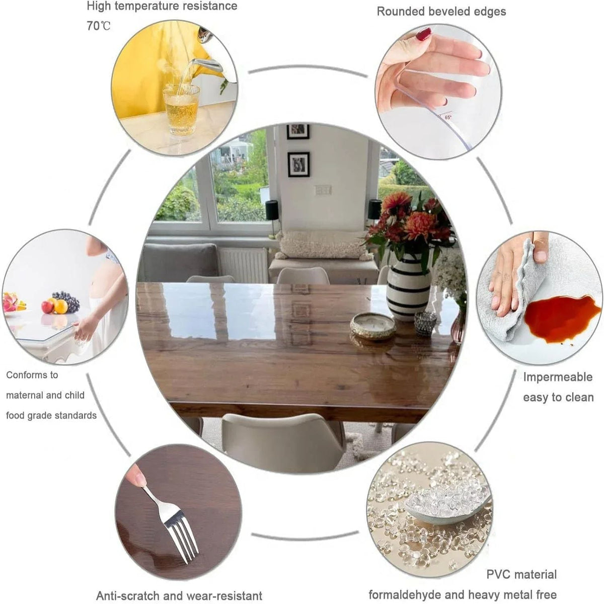 Rectangular Tablecloth, Transparent Table Cloth, Table Protector, Heat Resistant Waterproof Anti-Scratch Tablecloth
