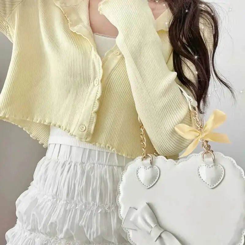 PU Heart Lolita Handbags Girls Bowknots Decor Japanese Shoulder Bags Two Sized Kawaii Shell Purses Cute Pink Messenger Bag Gifts