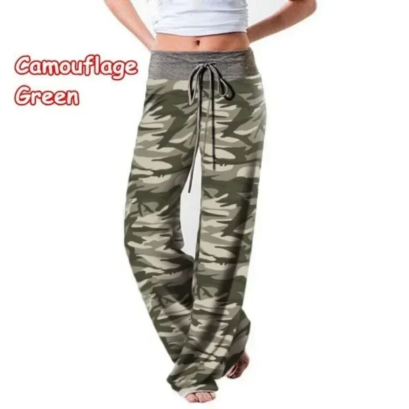 Plus Size L-8XL Fashion Women Casual Loose Stretch Printing Long Wide Leg Yoga Pants Drawstring Lounge Pants Pajama Pants