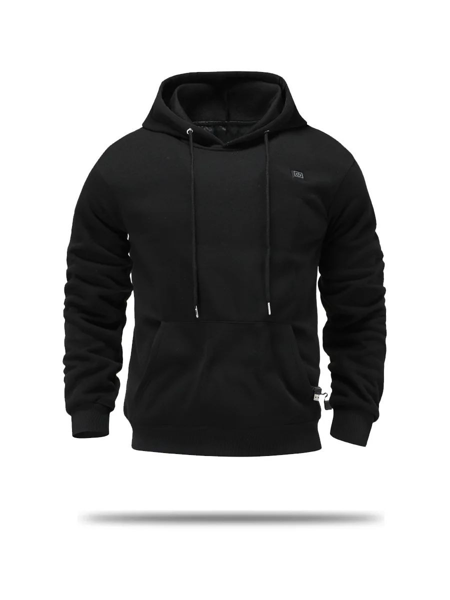Cross-Border Men's USB Heated Fleece-Lined Sweatshirt Warm Outdoor Casual Clothing Electric Heating Hooded Sweatshirt