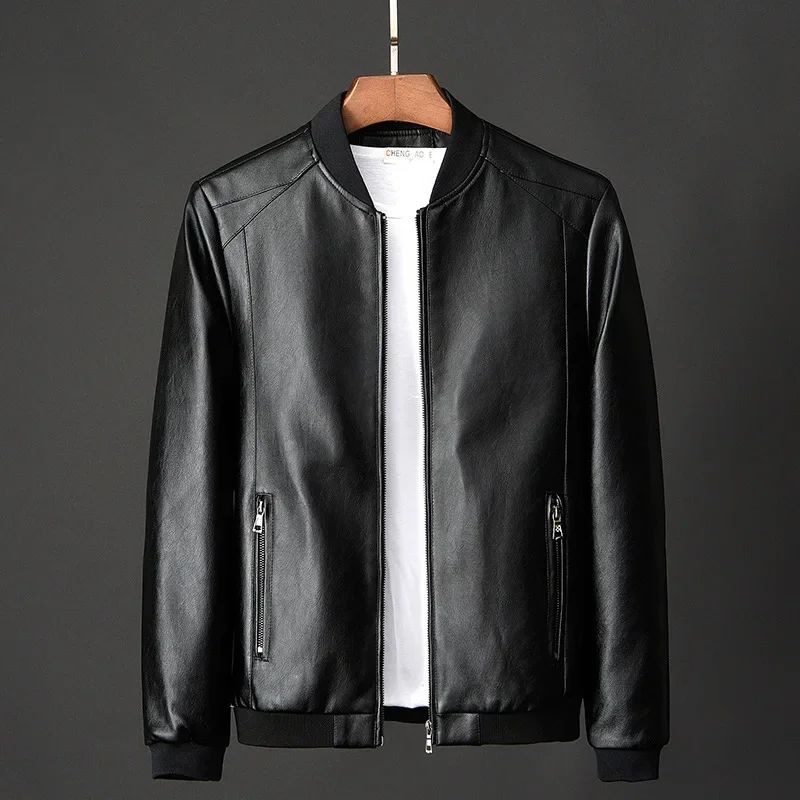 2025 Autumn New Men Black Biker PU Leather Coat Korean Fashion Men Pu Leather Jacket Trend Casual Fit Slim Baseball Clothes 8Xl