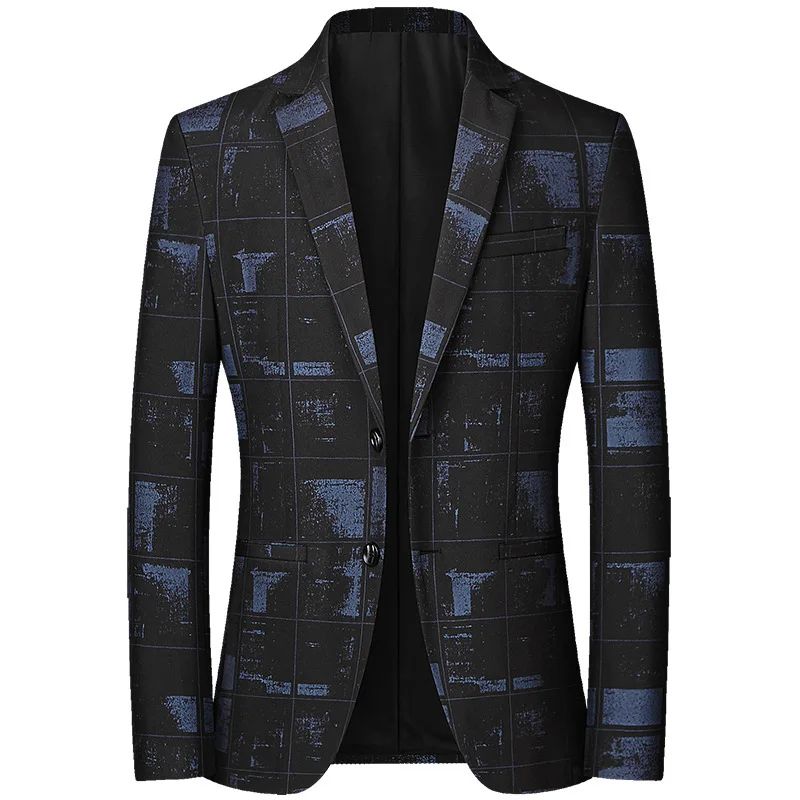 Black Men V-neck Single-breasted Suit Jacket, Fashion Slim Dress Coats, Blue Gray Yellow Blazers, Male Casual Tops Asian Size