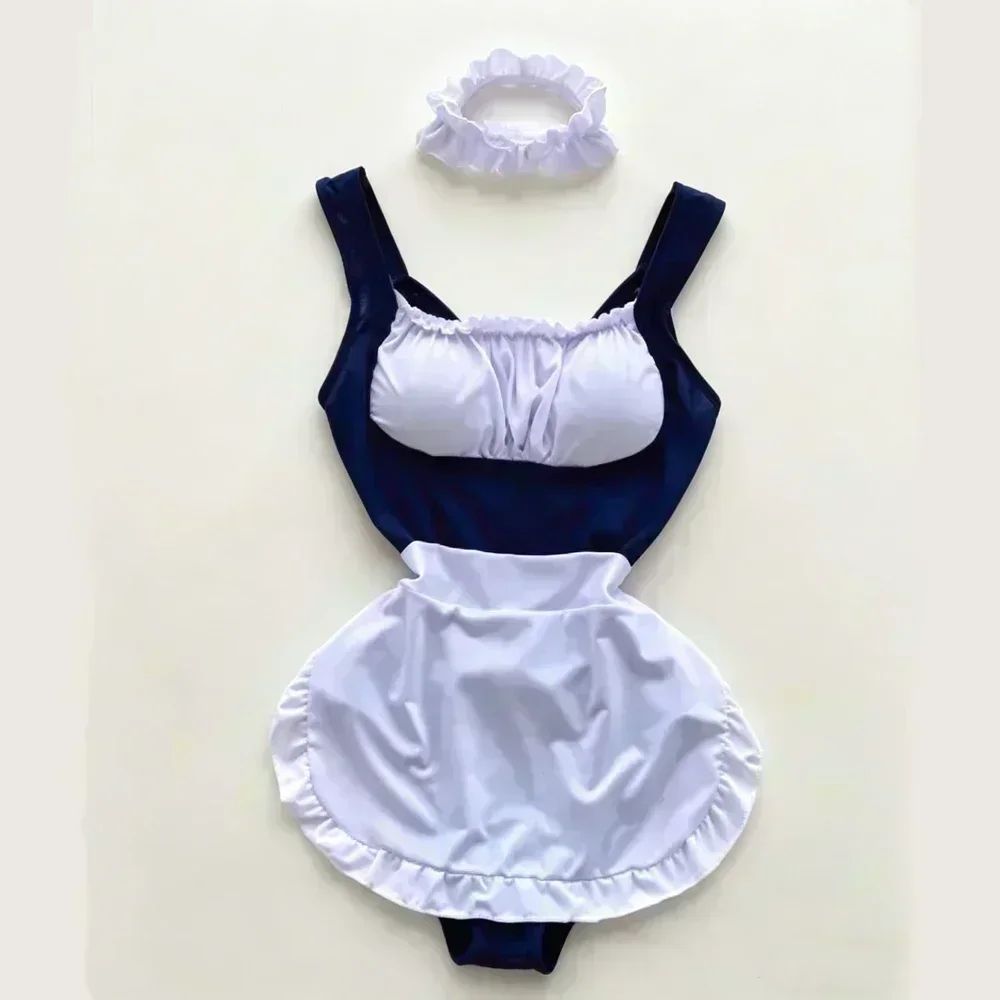 Role Student Complete Maid Cosplay School Costume Set Ruffle Cosplay Vacation Halloween Outfit Halter Dress Set Outfit Costume