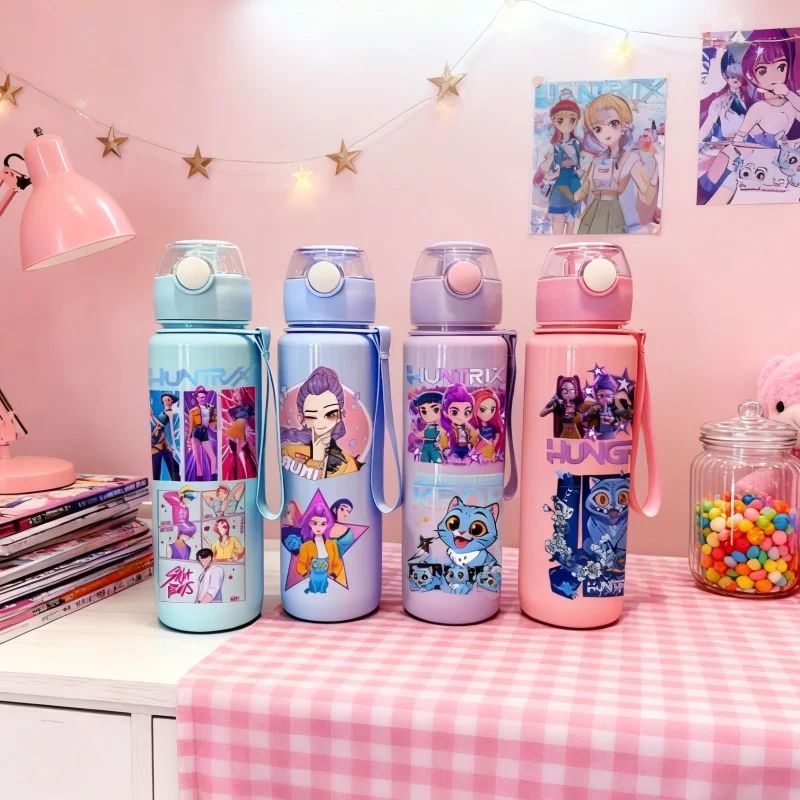 Kpop Demon Hunter Water Bottle with Straw 700ml Kids Summer Anime Cup Girls Boys Outdoor Sport Mug School Office Accessory Gift