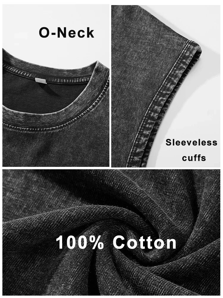 2025 Summer New cotton Men's Washed Cotton Tank Tops Muscle Gym Sleeveless Workout T Shirts Running Beach Loose Tees