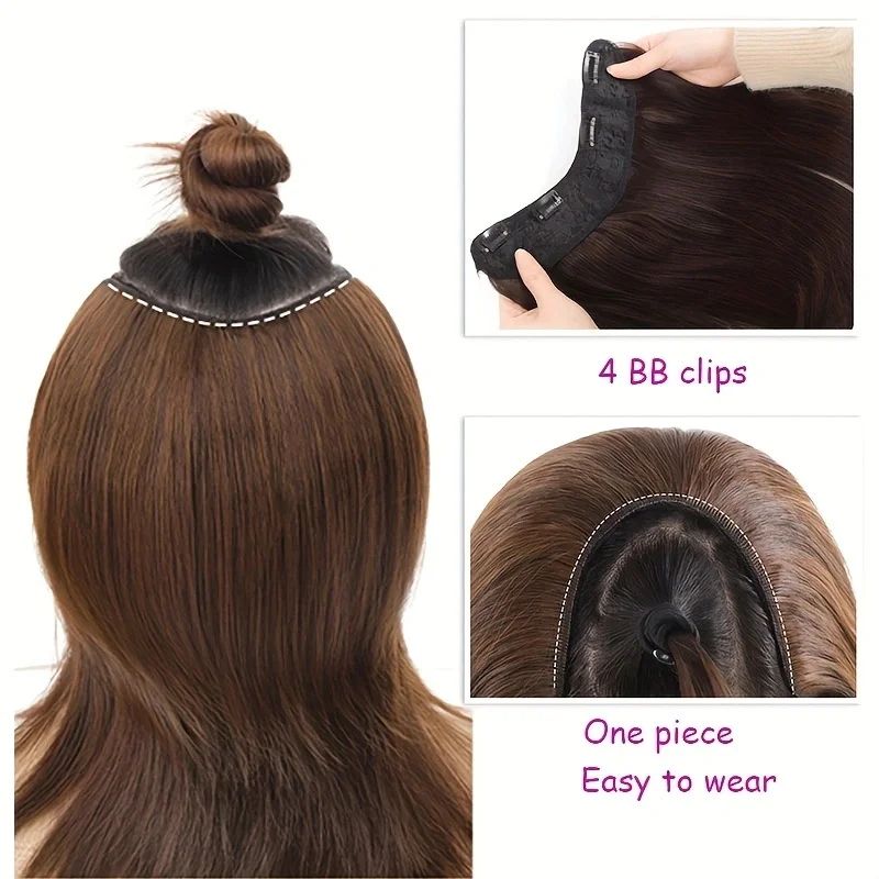 20/30cm Synthetic Short Straight Internal Buckle V-shaped Half Head 4Clips Hair Extension Invisible Hairpiece for Women 2026