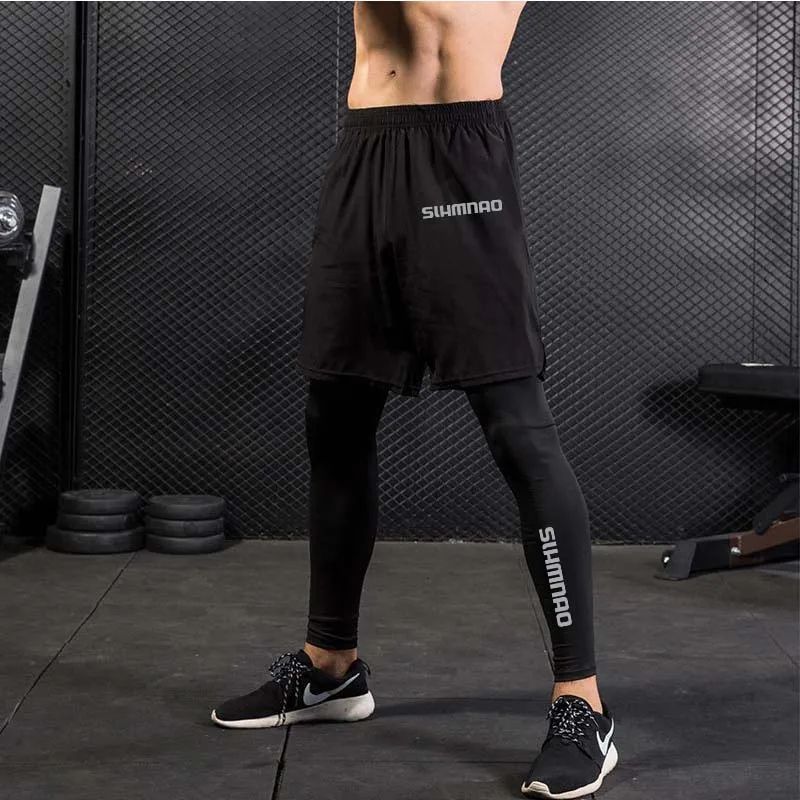 2025 Men's Outdoor Casual Quick Drying Fishing Pants, Cycling, Hiking, and Tight Elastic Two-piece Fitness Running Pants