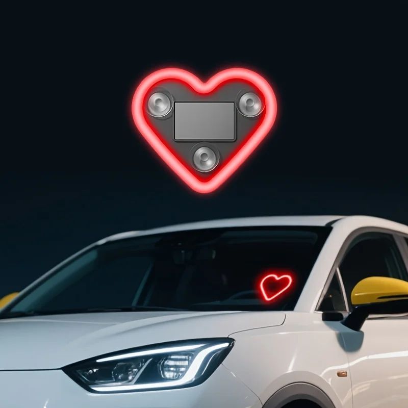Solar-Powered Led Car Window Neon Lights - Heart-Shaped Rgb-Free Color-Changing Interior Wiring Free Atmosphere Light