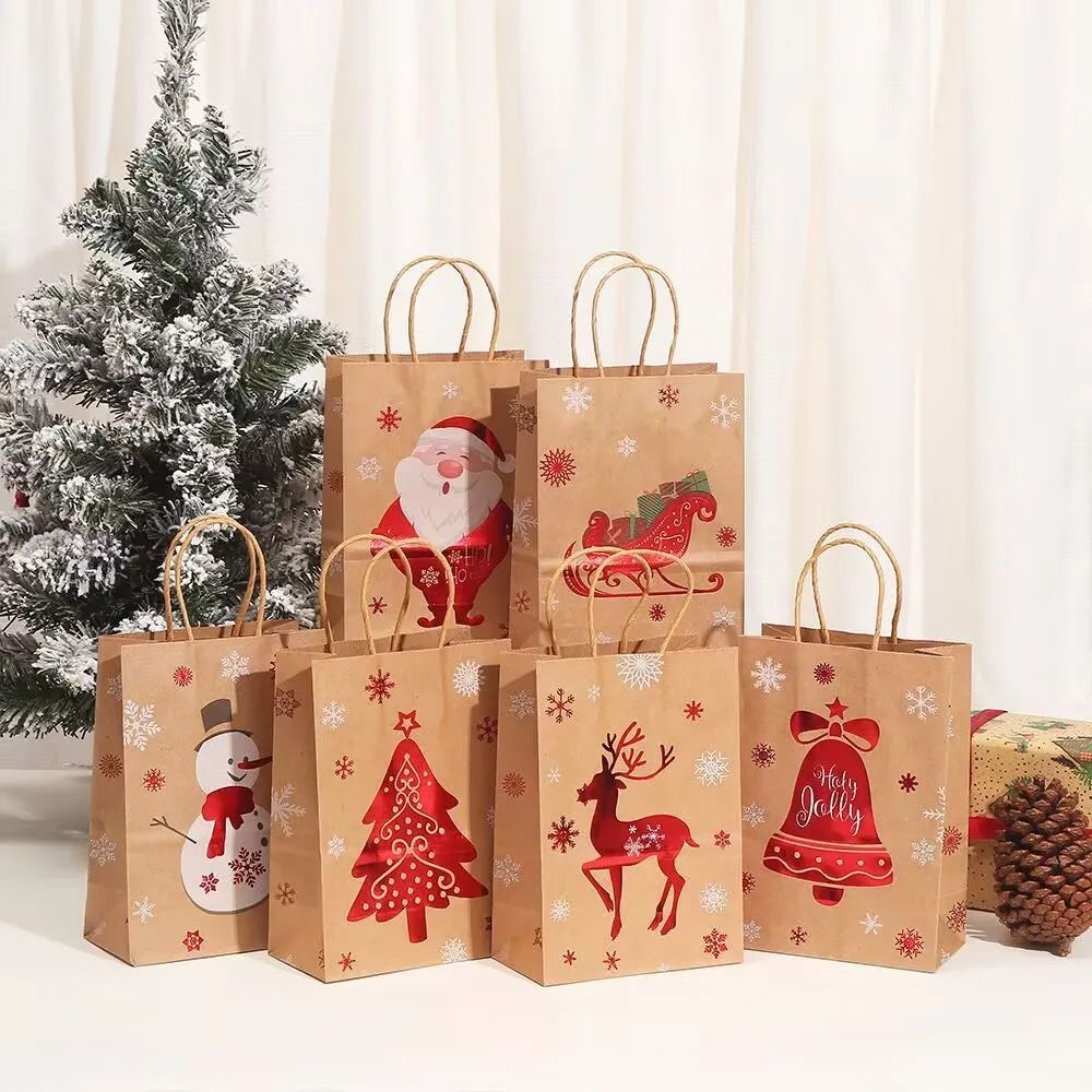 Christmas Kraft Paper Handbags 2026 Xmas Gifts Bag Merry Christmas Decor For Home Cristmas Navidad New Year Packing Bags