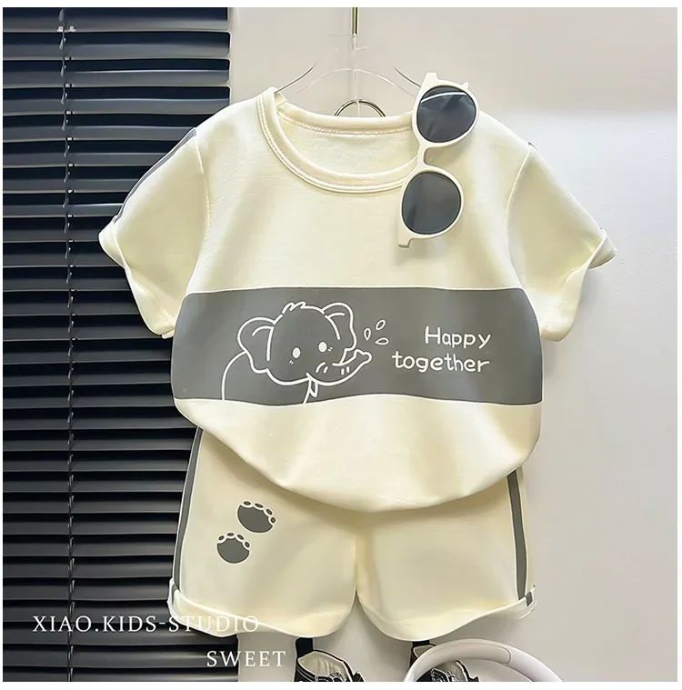 2Pcs Cartoon Bear Children Short Sleeve Shorts Sets Summer Kids Clothes Boy Girl Baby Thin Cotton Tee Tracksuits Fashion Outfits