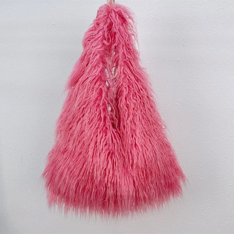 2025 NEW Wool Women's Plush Shoulder Bags Y2k Hot Girls Faux Fur Drawstring Bucket Bag Fashion Female Furry Purse Tote Handbags