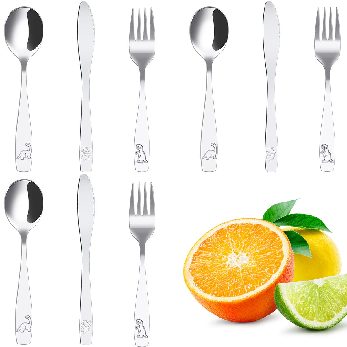 9/15Pcs Kids Silverware Set 410 Stainless Steel Kids Fork Spoon and Cutter Set Funny Dinosaur Flatware Set for Children Toddler