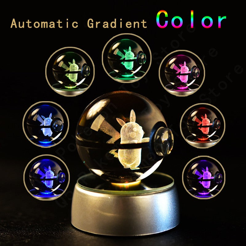 Pokemon Crystal Ball 3D Pikachu Mewtwo Mew Gengar Night Light Lamp Base Pokeball Crystal Pokemon Glass Ball Figure Birthday Gift