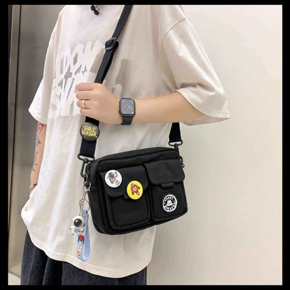 Fashion Versatile Men's Crossbody Bag Large Capacity Japanese Style Shoulder Bag Retro with Pendant Messenger Bag Unisex