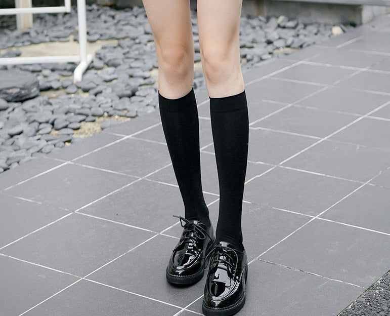 JK Women Black White Knee High Lolita Socks Lady Girls Over Knee Cute Long Sock Thin Breathable Solid Color Stockings For Women