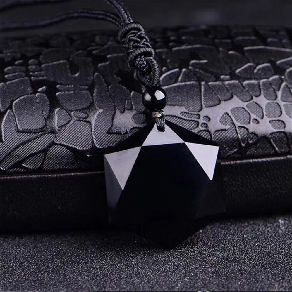 New Fashion Black Obsidian Pendant Necklace Obsidian Star Pendant Lucky Love Crystal Jewelry With Free Rope Drop shipping