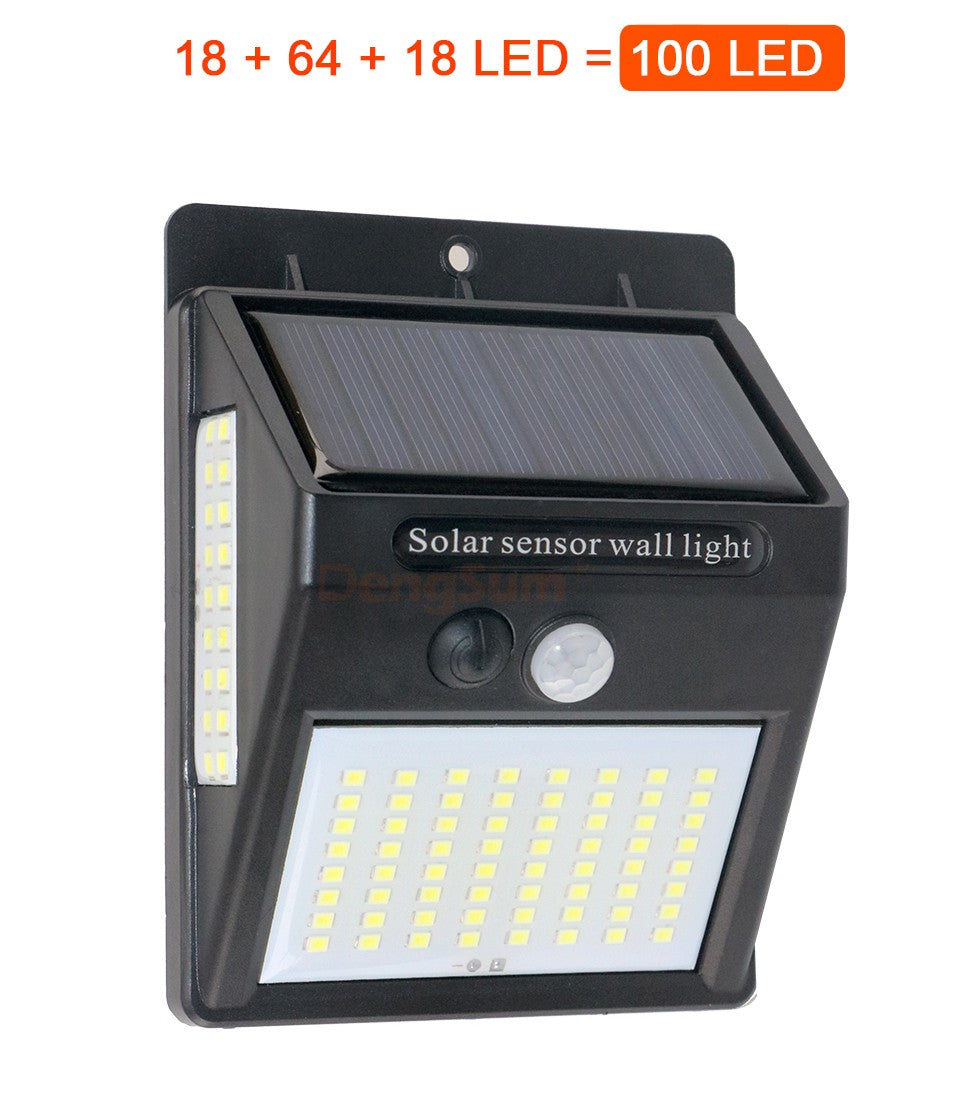 PIR Motion Sensor 100LED Sunlight control 3 sided Solar Energy Street light Yard Path Home Garden Solar Power lamp Wall Light