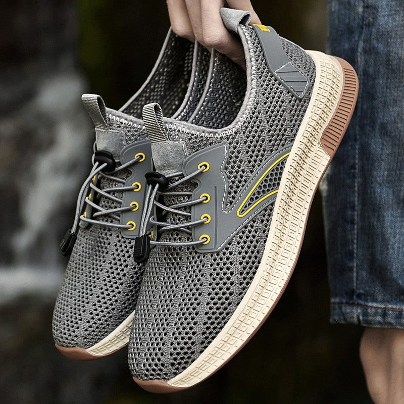 Outdoor Men Casual Shoes Genuine Leather Mens Shoes Brand Climbing Hiking Travel Shoes Breathable Man Sneakers Summer Footwear