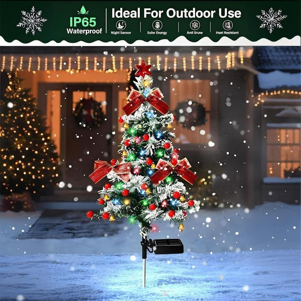 1PCS Solar Powered Christmas Tree Yard Stake , Waterproof Multi-Color LED Lights with 8 Modes, for Outdoor Garden Patio Decor