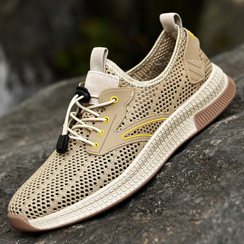 Outdoor Men Casual Shoes Genuine Leather Mens Shoes Brand Climbing Hiking Travel Shoes Breathable Man Sneakers Summer Footwear