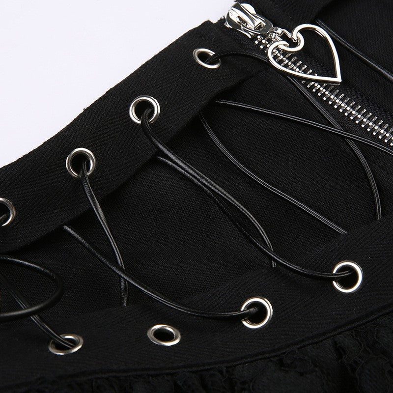 Zipper Front Women's Punk Vintage High Wasit Skirt Japanese Style Kawaii Black Harajuku Gothic Skater Cosplay Mini Skirts