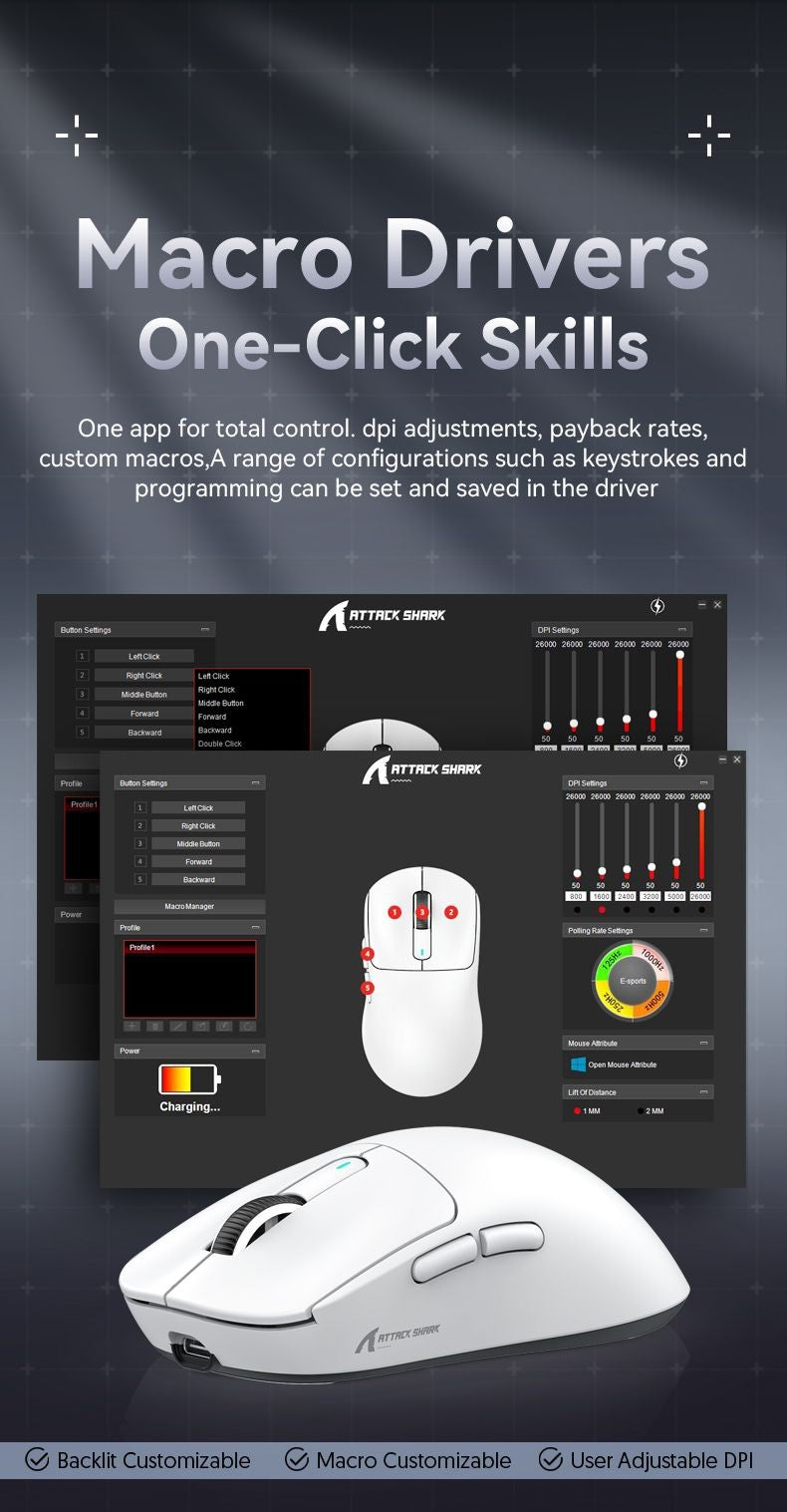 ATTACK SHARK X3 Lightweight Mouse Wireless Bluetooth Tri-Mode Connection,PAW3395,Macro Bluetooth Mouse for Gaming