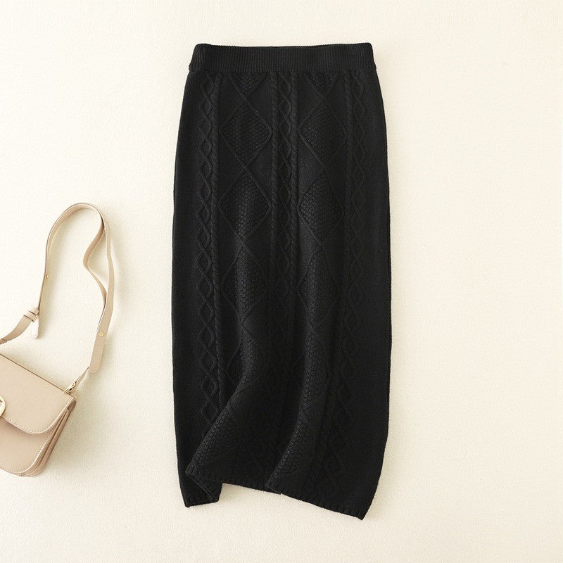 Fall Winter Thick Knitted Slim Skirt Women Casual Elastic High Waist Knitwears Straight Faldas Classic Solid Mid-length Saia New