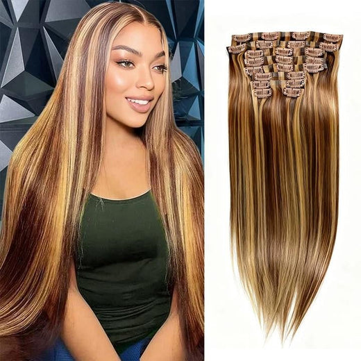 24 Inch Clip in Human Hair Extensions Peruvian Hair 9pcs Straight Natural Black Clip in Real Soft 100% Human Hair For Women