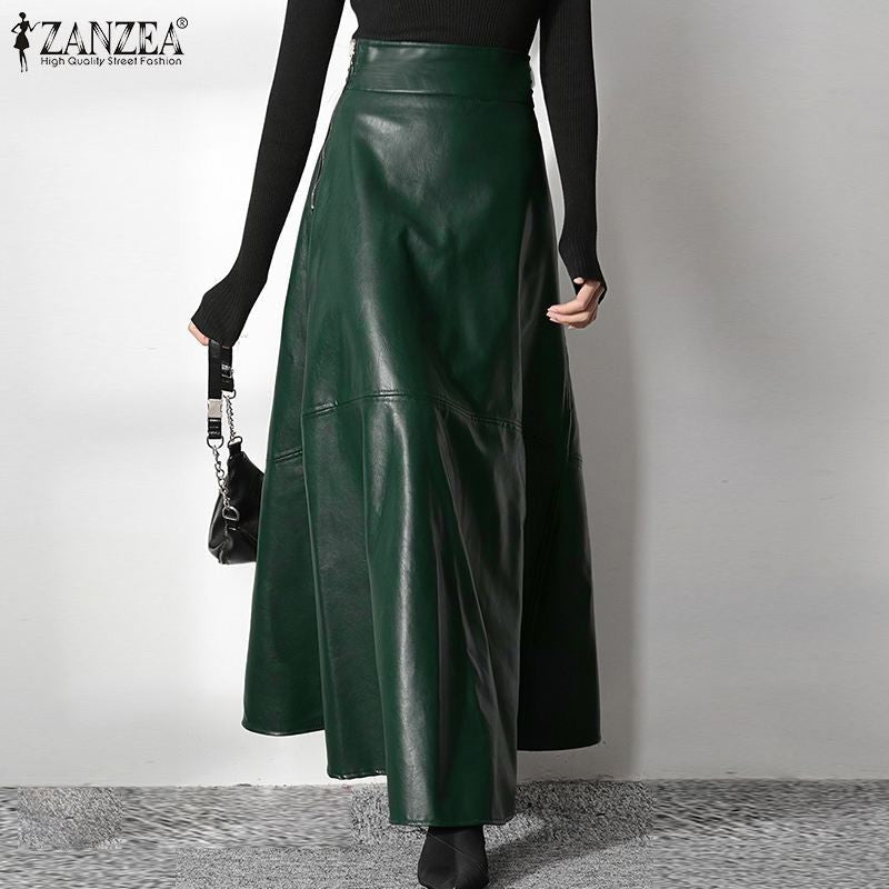 ZANZEA Women's PU Leather Maxi Skirt 2023 Spring Elegant OL Long Saias Fashion Solid Mujer Faldas Casual High Waist Zipper Jupe